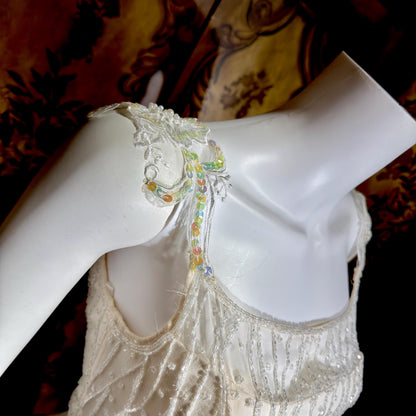 PRONOVIAS vintage wedding dress gown, Y2K white beaded sheath slip dress
