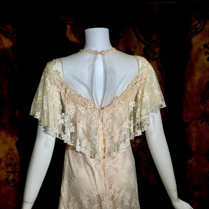 COUNTRY ELEGANCE vintage 1970s wedding dress gown, Susan Lane Romantic Boho Pink french lace dress