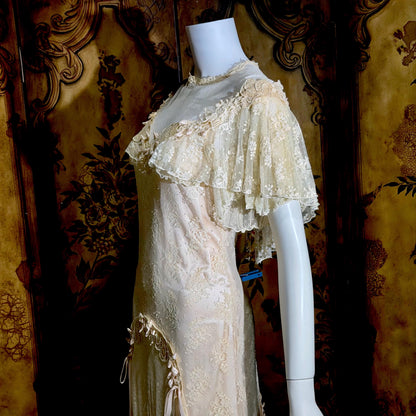 COUNTRY ELEGANCE vintage 1970s wedding dress gown, Susan Lane Romantic Boho Pink french lace dress