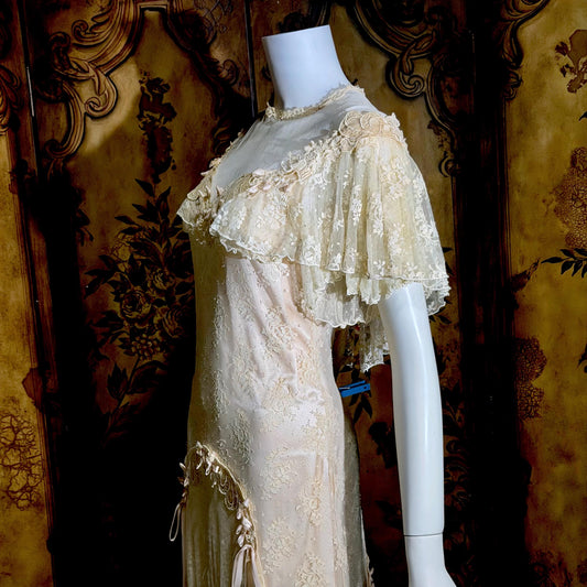 COUNTRY ELEGANCE vintage 1970s wedding dress gown, Susan Lane Romantic Boho Pink french lace dress