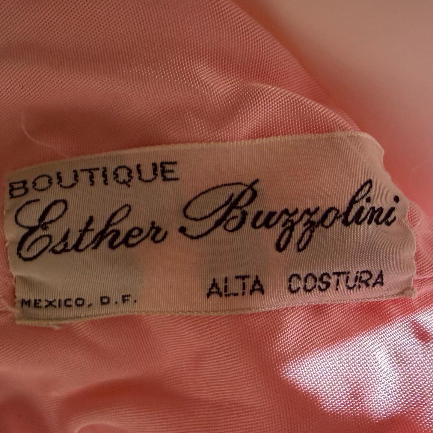 ESTHER BUZZOLINI vintage evening dress gown, 1960s pink silk chiffon beaded shift gown