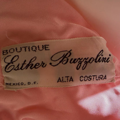 ESTHER BUZZOLINI vintage evening dress gown, 1960s pink silk chiffon beaded shift gown