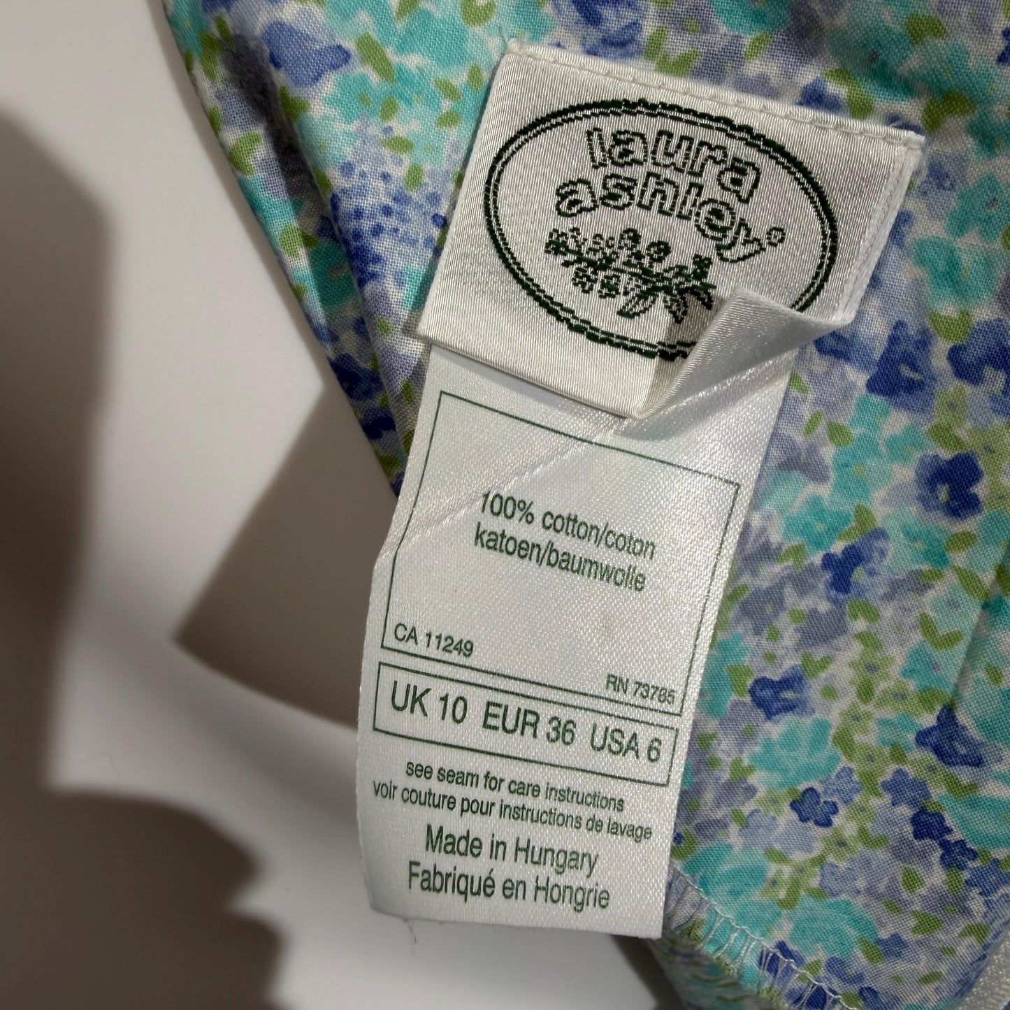 LAURA ASHLEY vintage 1980s day dress, Blue floral cotton full skirt midi dress