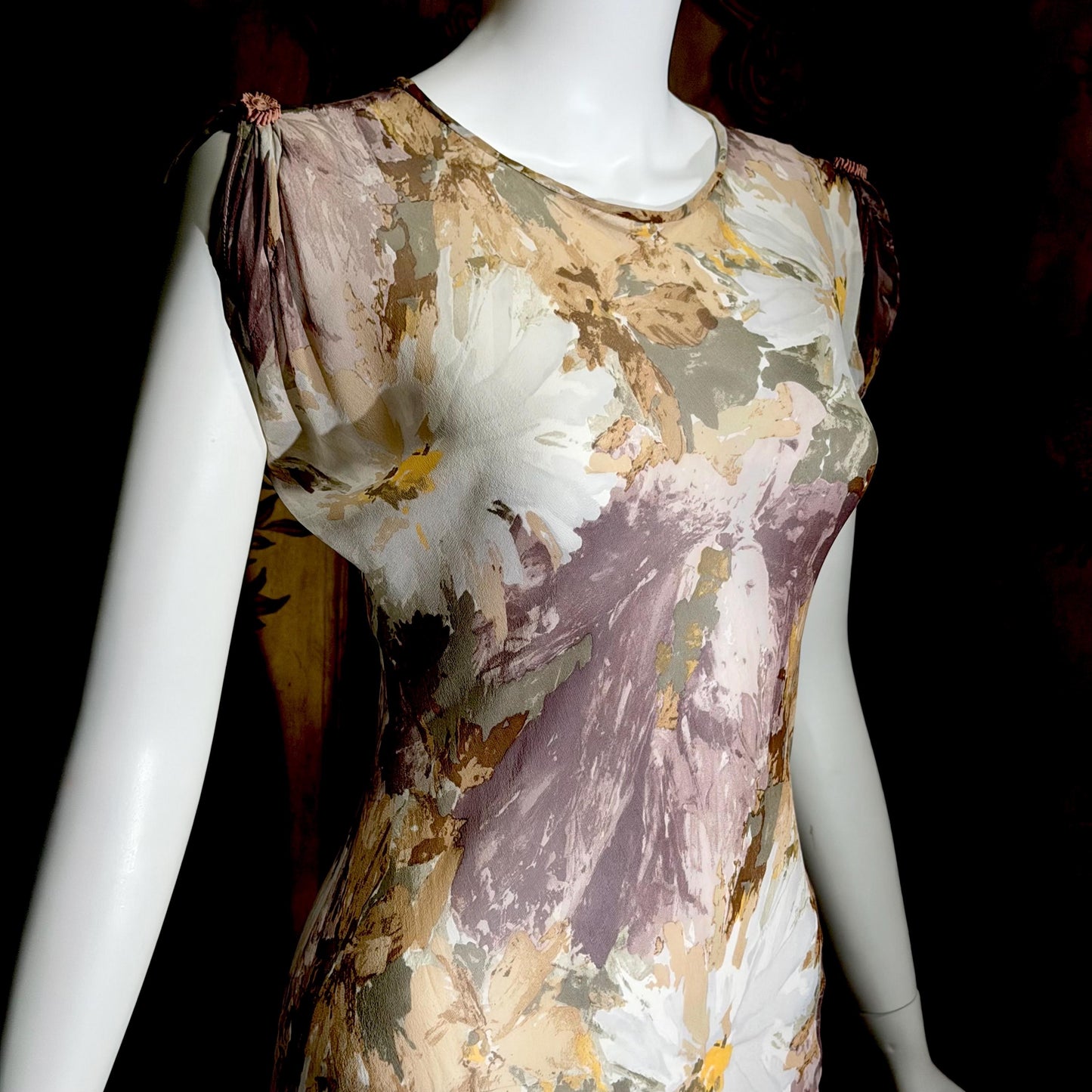 CAROL PERETZ Vintage evening cocktail dress, 1990s Sheer Floral Silk Slip Dress