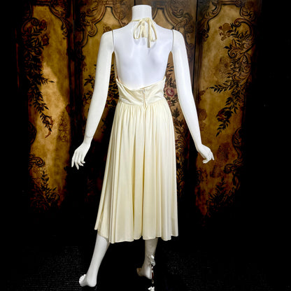 ESTEVEZ vintage 1970s cocktail dress, Eva Gabor Look White Marilyn Monroe style halter dress
