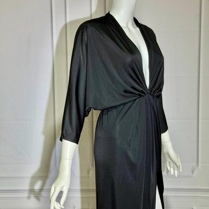 LUCIE ANN Vintage 1960s Evening Caftan, Black Slinky knit nylon Batwing Kaftan dress