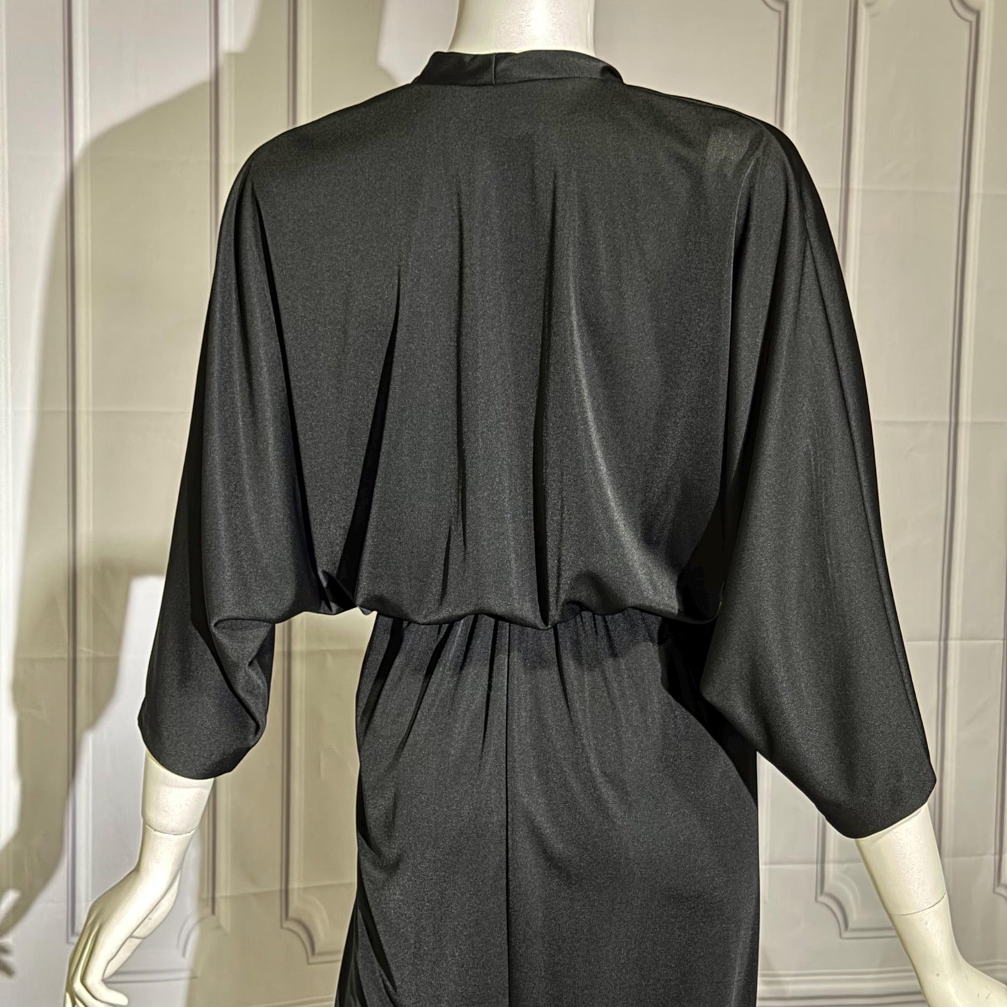 LUCIE ANN Vintage 1960s Evening Caftan, Black Slinky knit nylon Batwing Kaftan dress