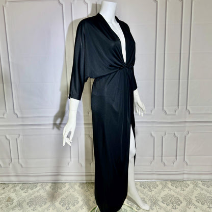 LUCIE ANN Vintage 1960s Evening Caftan, Black Slinky knit nylon Batwing Kaftan dress
