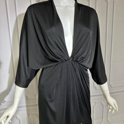 LUCIE ANN Vintage 1960s Evening Caftan, Black Slinky knit nylon Batwing Kaftan dress