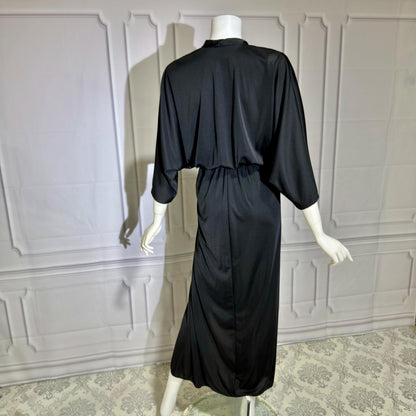 LUCIE ANN Vintage 1960s Evening Caftan, Black Slinky knit nylon Batwing Kaftan dress