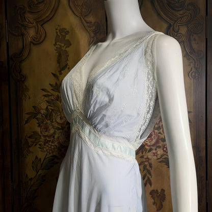 FISCHER vintage 1940s nightgown slip dress, HEAVENLY LINGERIE powder blue cotton blend