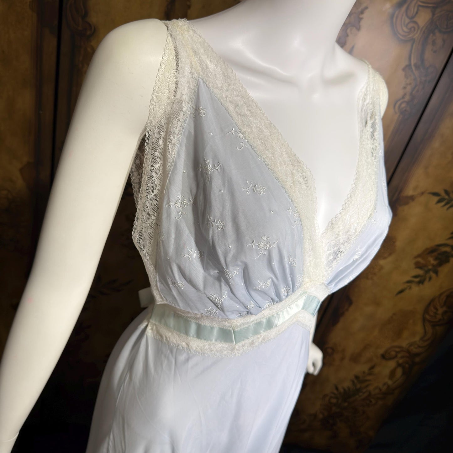 FISCHER vintage 1940s nightgown slip dress, HEAVENLY LINGERIE powder blue cotton blend