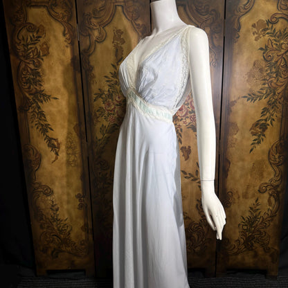 FISCHER vintage 1940s nightgown slip dress, HEAVENLY LINGERIE powder blue cotton blend