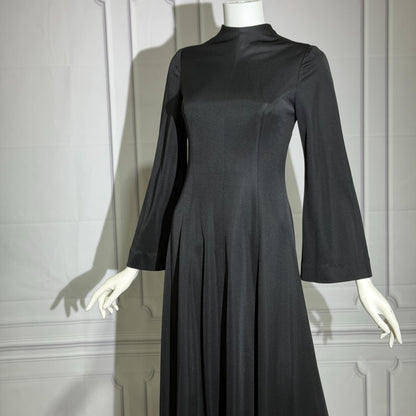 ESTEVEZ vintage 1970s evening gown, Eva Gabor Look Black high neck hostess gown dress