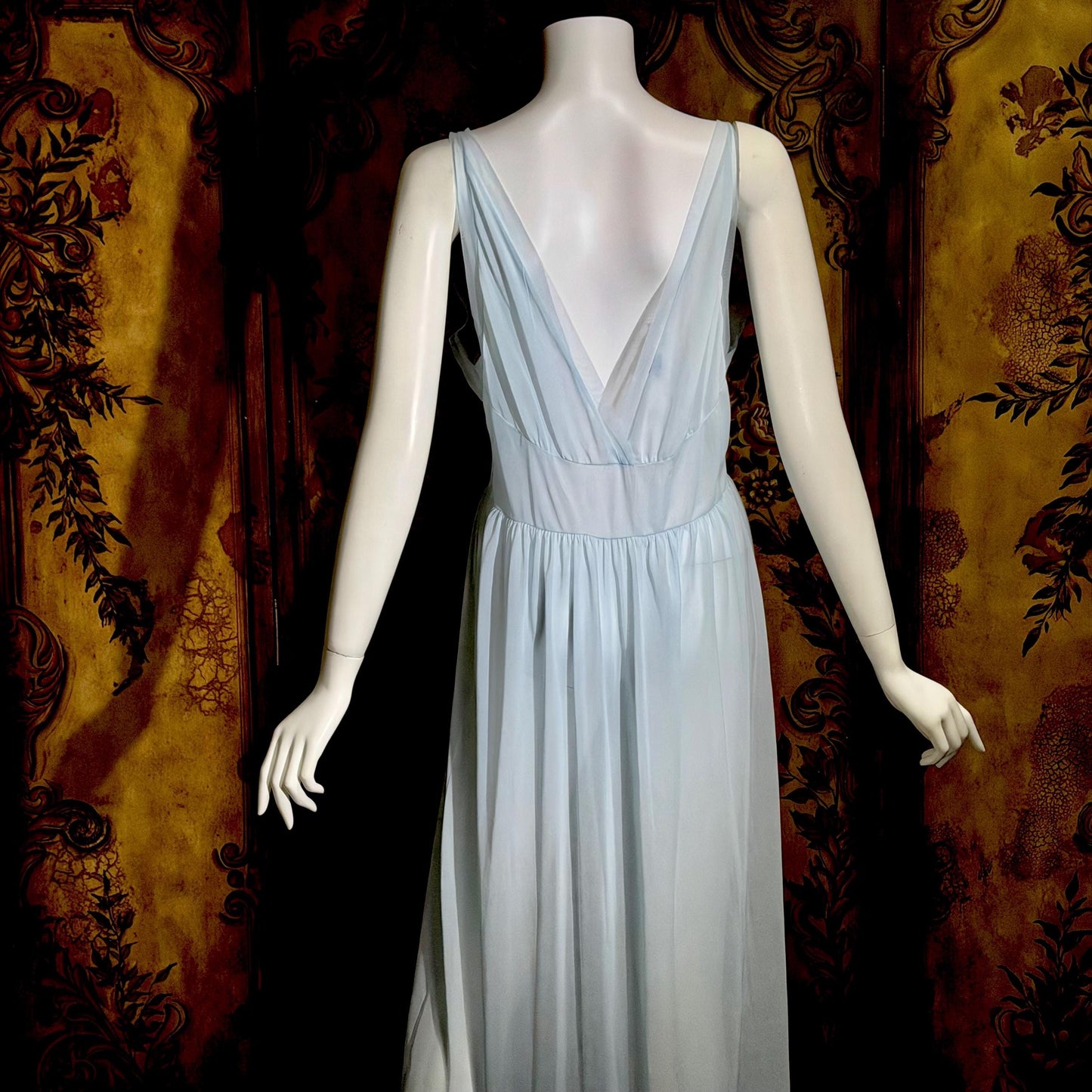 MONDAINE vintage 1940s Nightgown Slip Dress, powder blue nylon lingerie dress