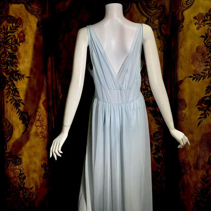 MONDAINE vintage 1940s Nightgown Slip Dress, powder blue nylon lingerie dress
