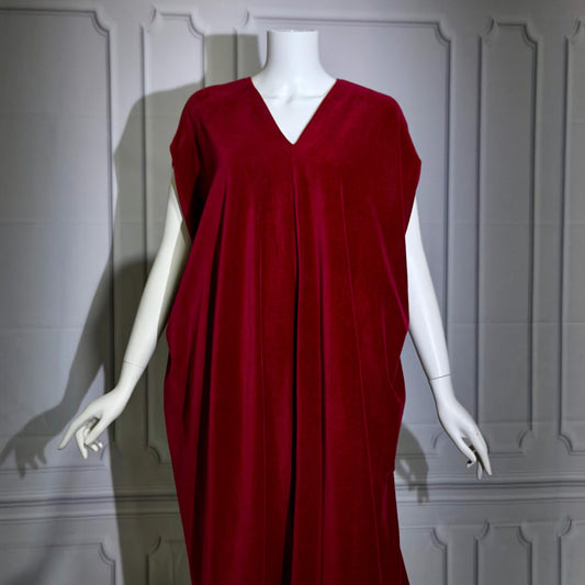 HALSTON IV vintage 1970s Kaftan evening dress, Bergdorf Dorian Burgundy Red Velour Caftan Dress