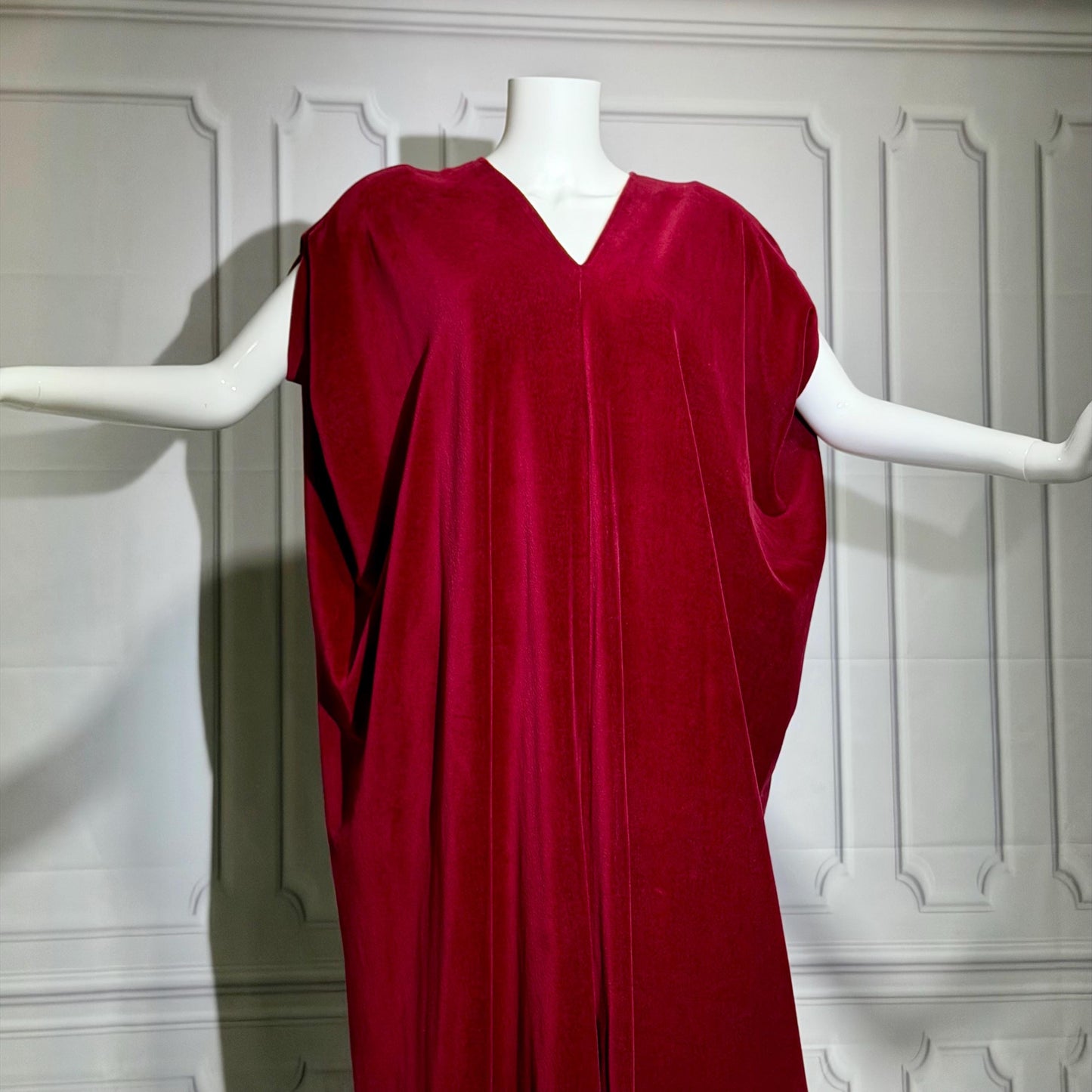 HALSTON IV vintage 1970s Kaftan evening dress, Bergdorf Dorian Burgundy Red Velour Caftan Dress
