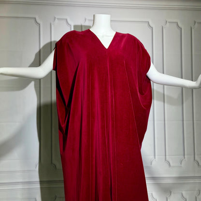 HALSTON IV vintage 1970s Kaftan evening dress, Bergdorf Dorian Burgundy Red Velour Caftan Dress