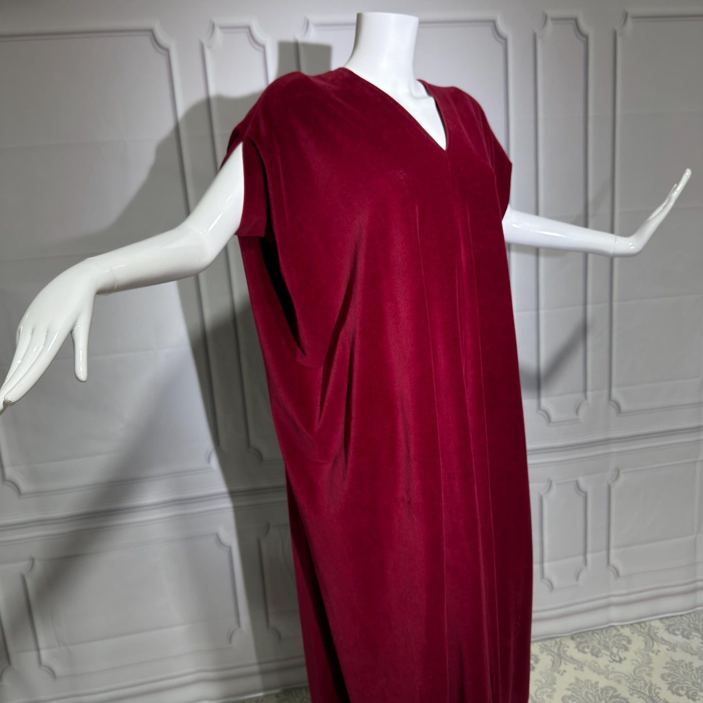 HALSTON IV vintage 1970s Kaftan evening dress, Bergdorf Dorian Burgundy Red Velour Caftan Dress