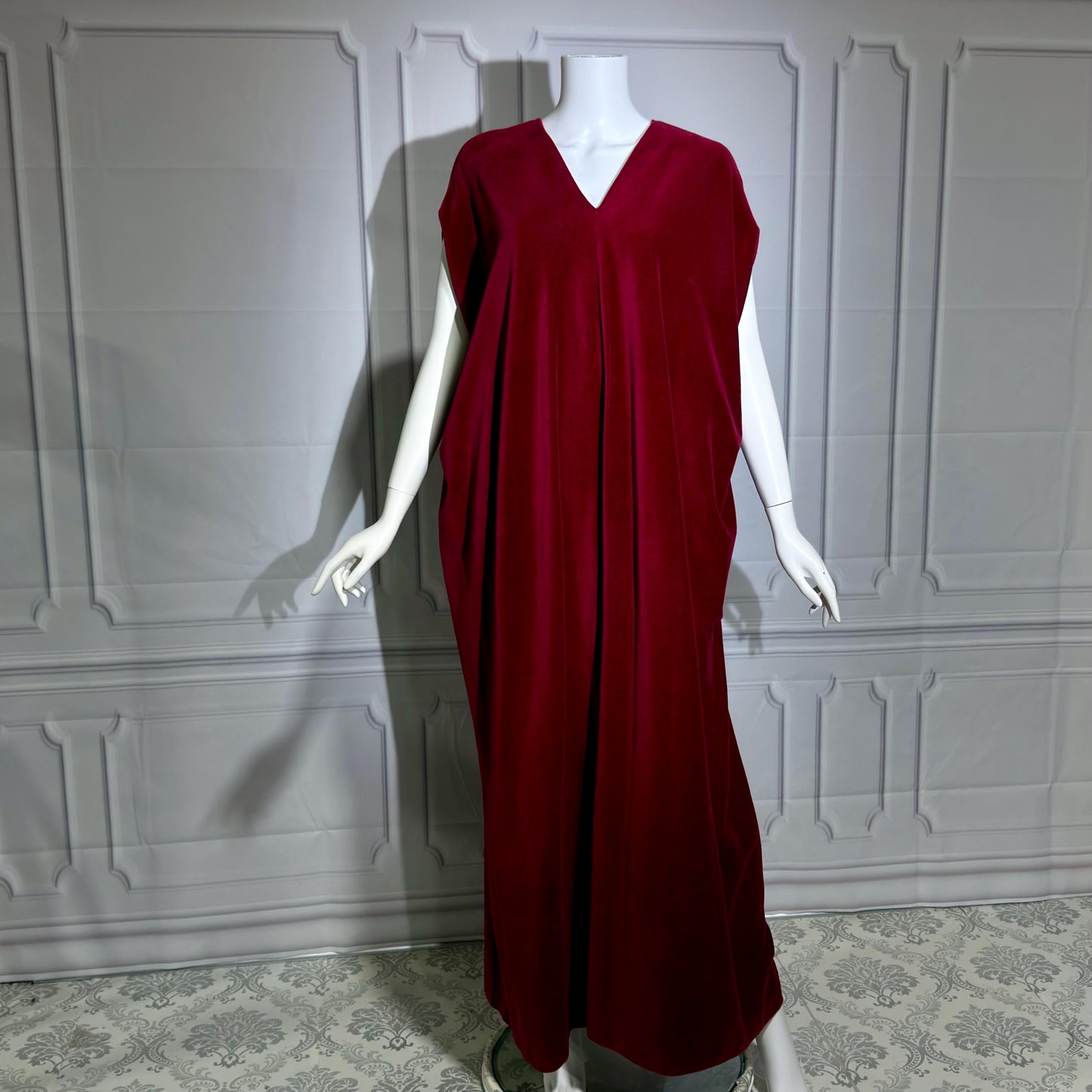 HALSTON IV vintage 1970s Kaftan evening dress, Bergdorf Dorian Burgundy Red Velour Caftan Dress