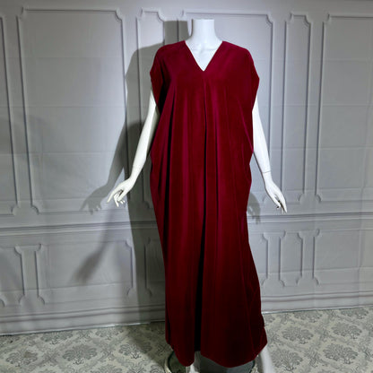 HALSTON IV vintage 1970s Kaftan evening dress, Bergdorf Dorian Burgundy Red Velour Caftan Dress