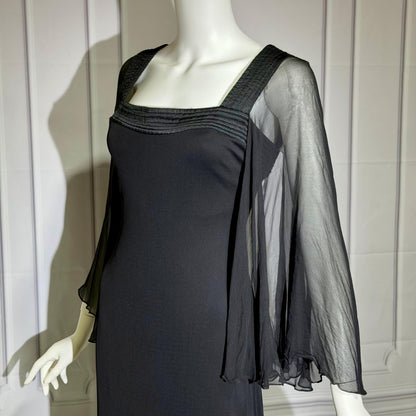 JILL RICHARDS Vintage 1970s evening gown dress, BONWIT TELLER Black Jersey Knit Gown