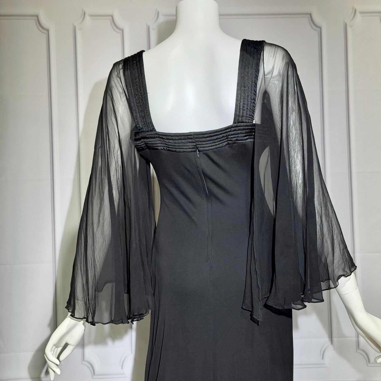 JILL RICHARDS Vintage 1970s evening gown dress, BONWIT TELLER Black Jersey Knit Gown