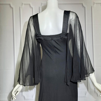 JILL RICHARDS Vintage 1970s evening gown dress, BONWIT TELLER Black Jersey Knit Gown