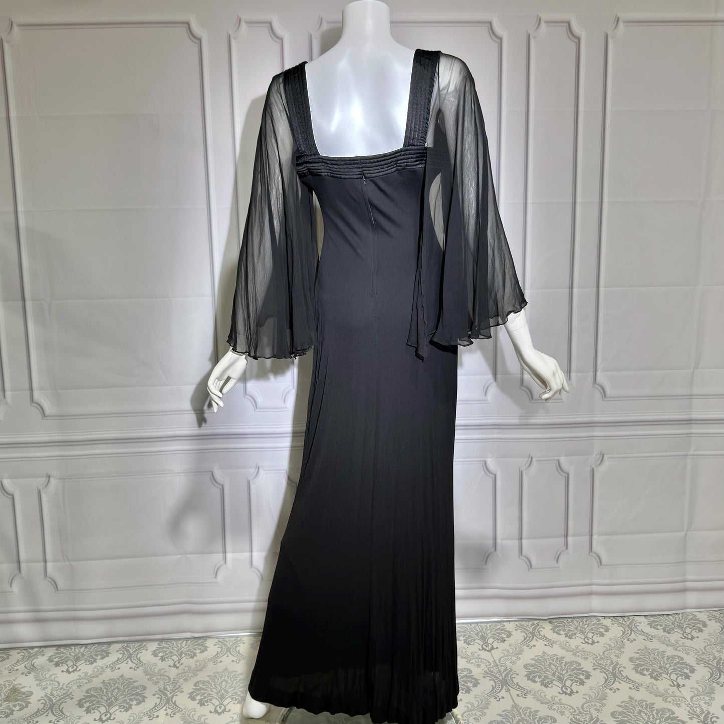 JILL RICHARDS Vintage 1970s evening gown dress, BONWIT TELLER Black Jersey Knit Gown