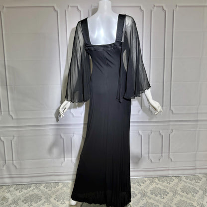 JILL RICHARDS Vintage 1970s evening gown dress, BONWIT TELLER Black Jersey Knit Gown