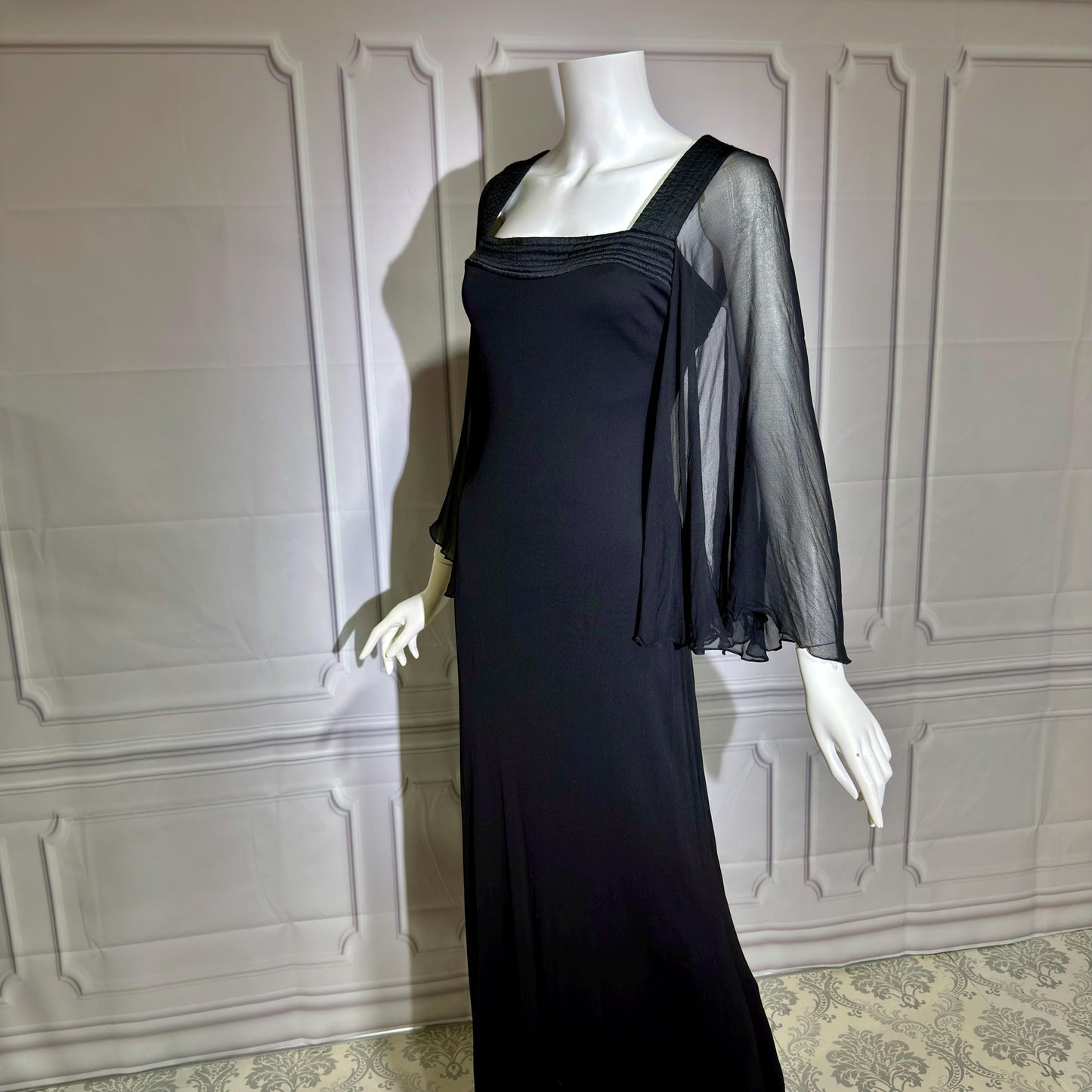 JILL RICHARDS Vintage 1970s evening gown dress, BONWIT TELLER Black Jersey Knit Gown