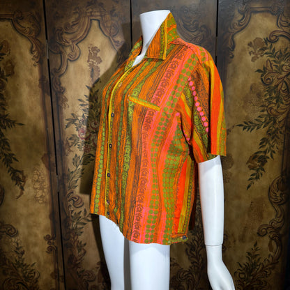 LILLY DASCHE Vintage 1950s Hawaiian shirt, Mod Tiki Atomic Cotton Button Front shirt