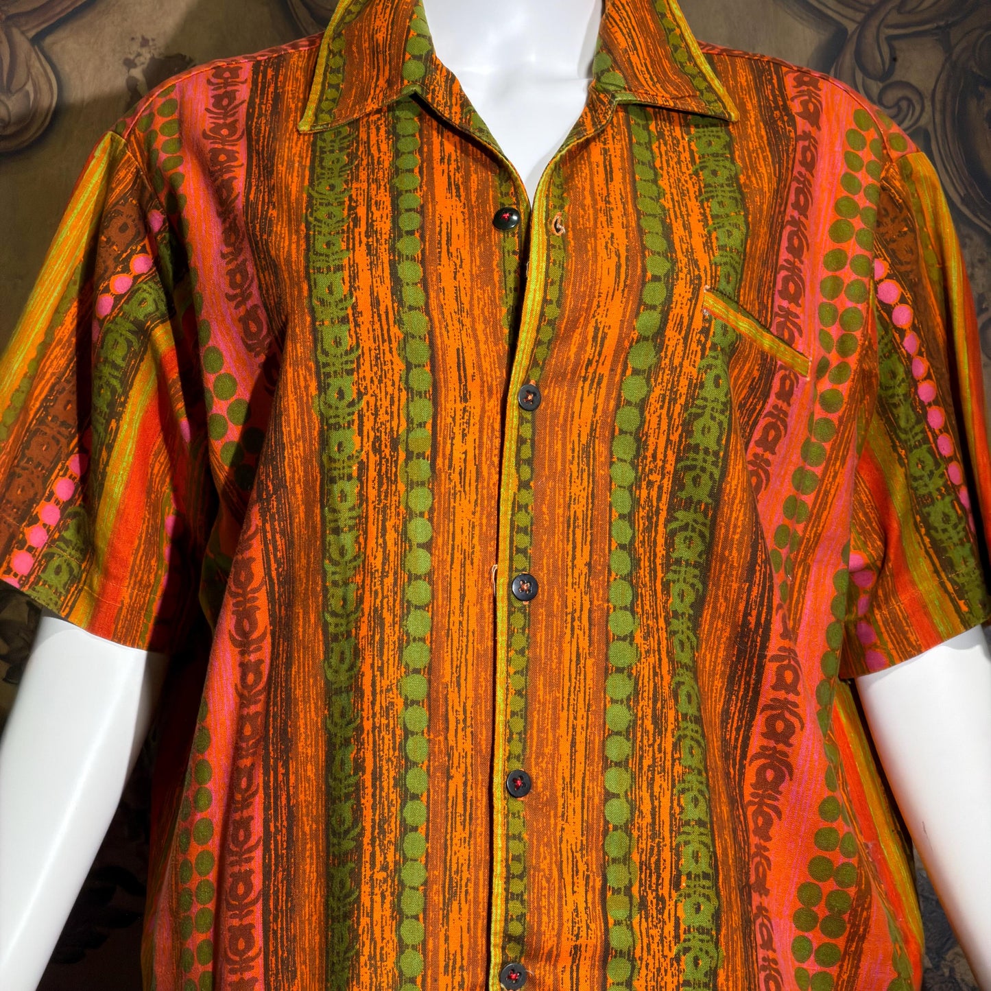 LILLY DASCHE Vintage 1950s Hawaiian shirt, Mod Tiki Atomic Cotton Button Front shirt