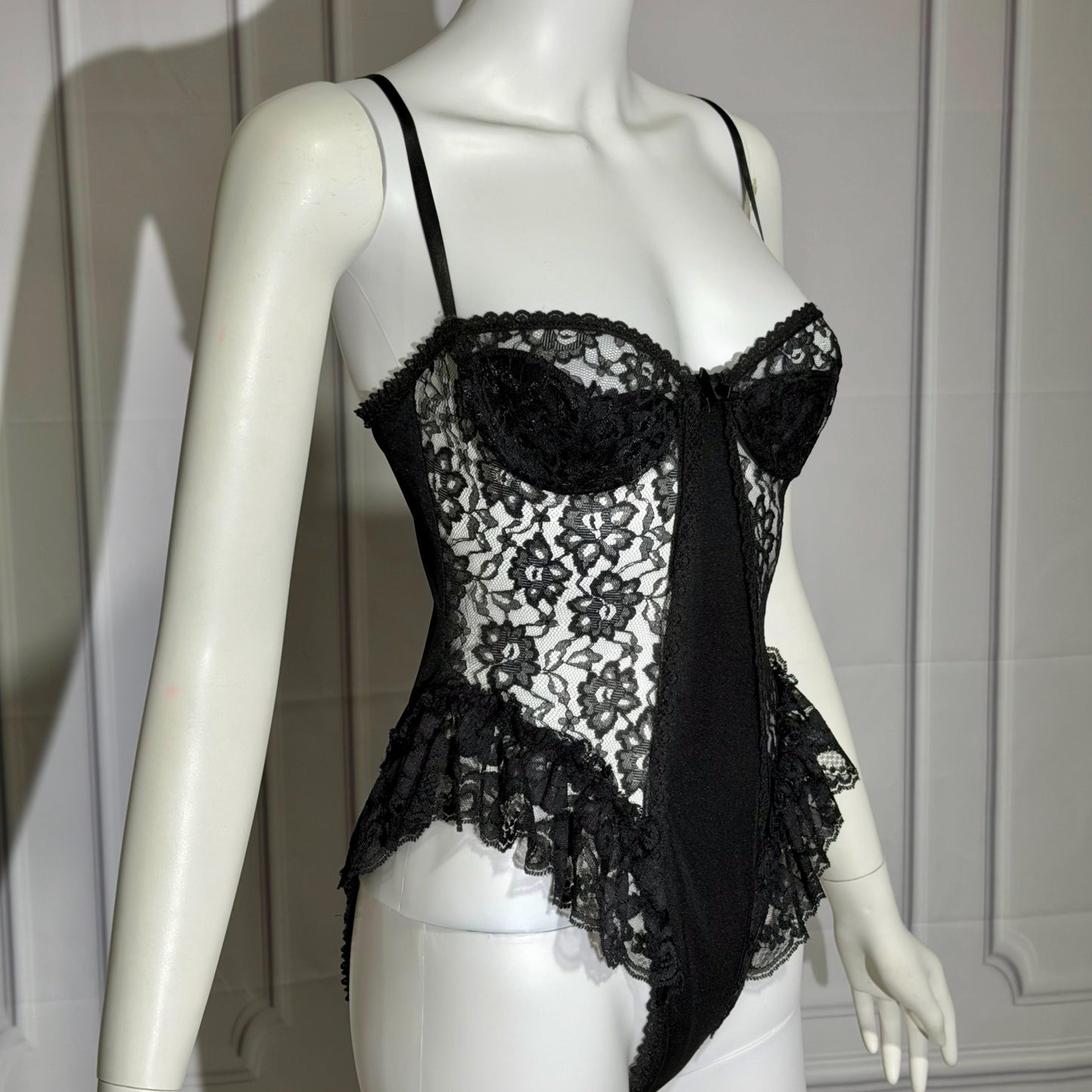 GIOVANNA vintage 1980s Lace Lingerie Teddy, black sheer lace teddy bodysuit