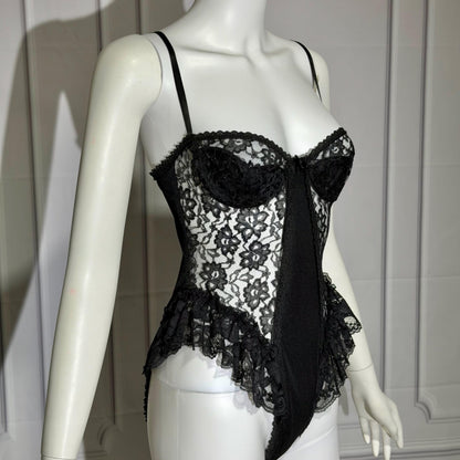 GIOVANNA vintage 1980s Lace Lingerie Teddy, black sheer lace teddy bodysuit