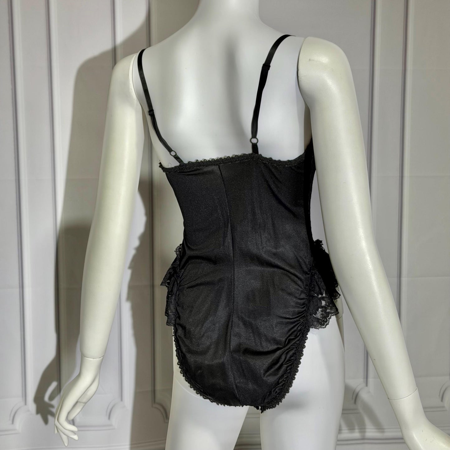 GIOVANNA vintage 1980s Lace Lingerie Teddy, black sheer lace teddy bodysuit