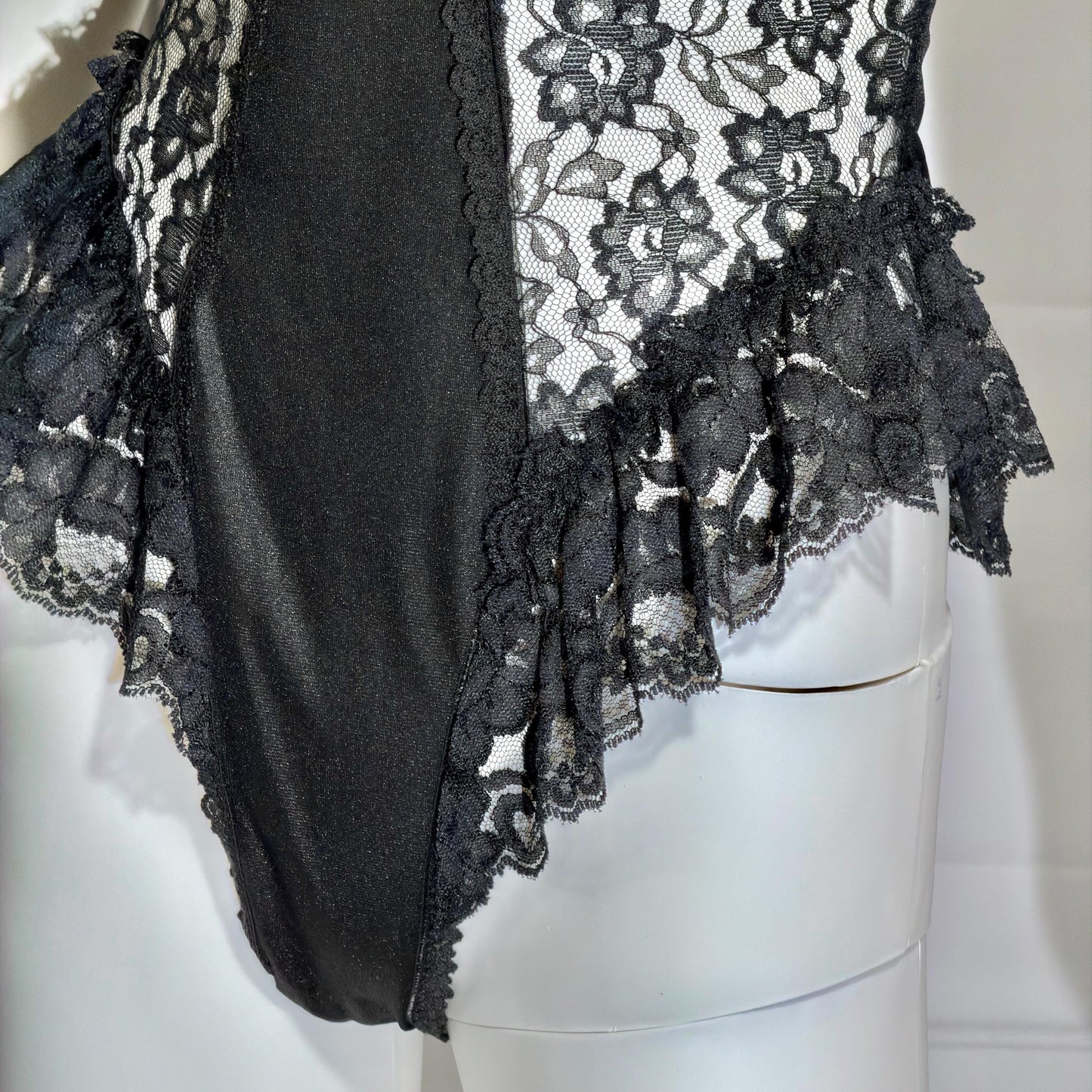 GIOVANNA vintage 1980s Lace Lingerie Teddy, black sheer lace teddy bodysuit