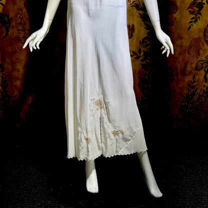 1930s vintage Nightgown slip dress, White lace & cutwork lingerie dress