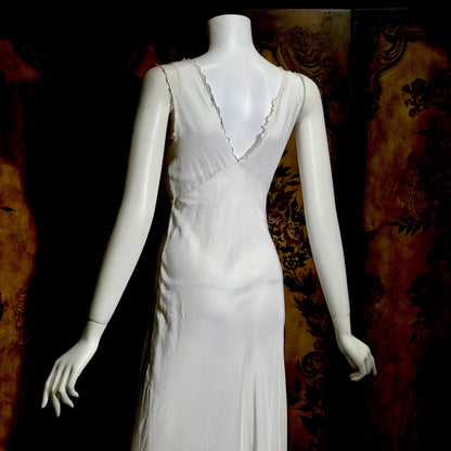 1930s vintage Nightgown slip dress, White lace & cutwork lingerie dress