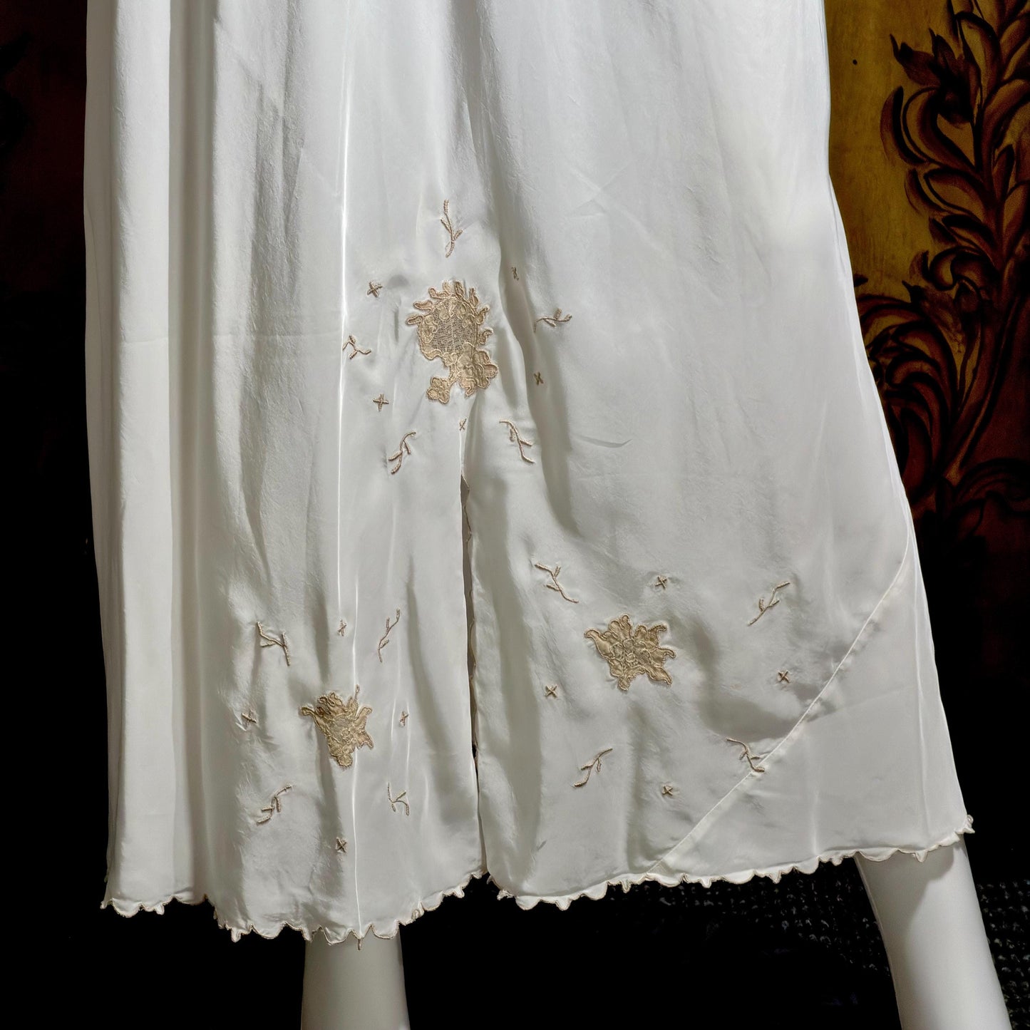 1930s vintage Nightgown slip dress, White lace & cutwork lingerie dress