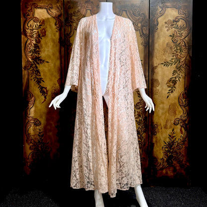 GLYDONS Vintage dressing gown robe, 1960s angel sleeve pink lace duster