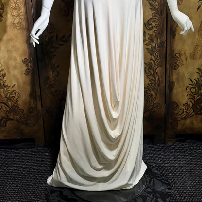 1990s vintage wedding dress gown, Grecian Goddess white jersey knit gown