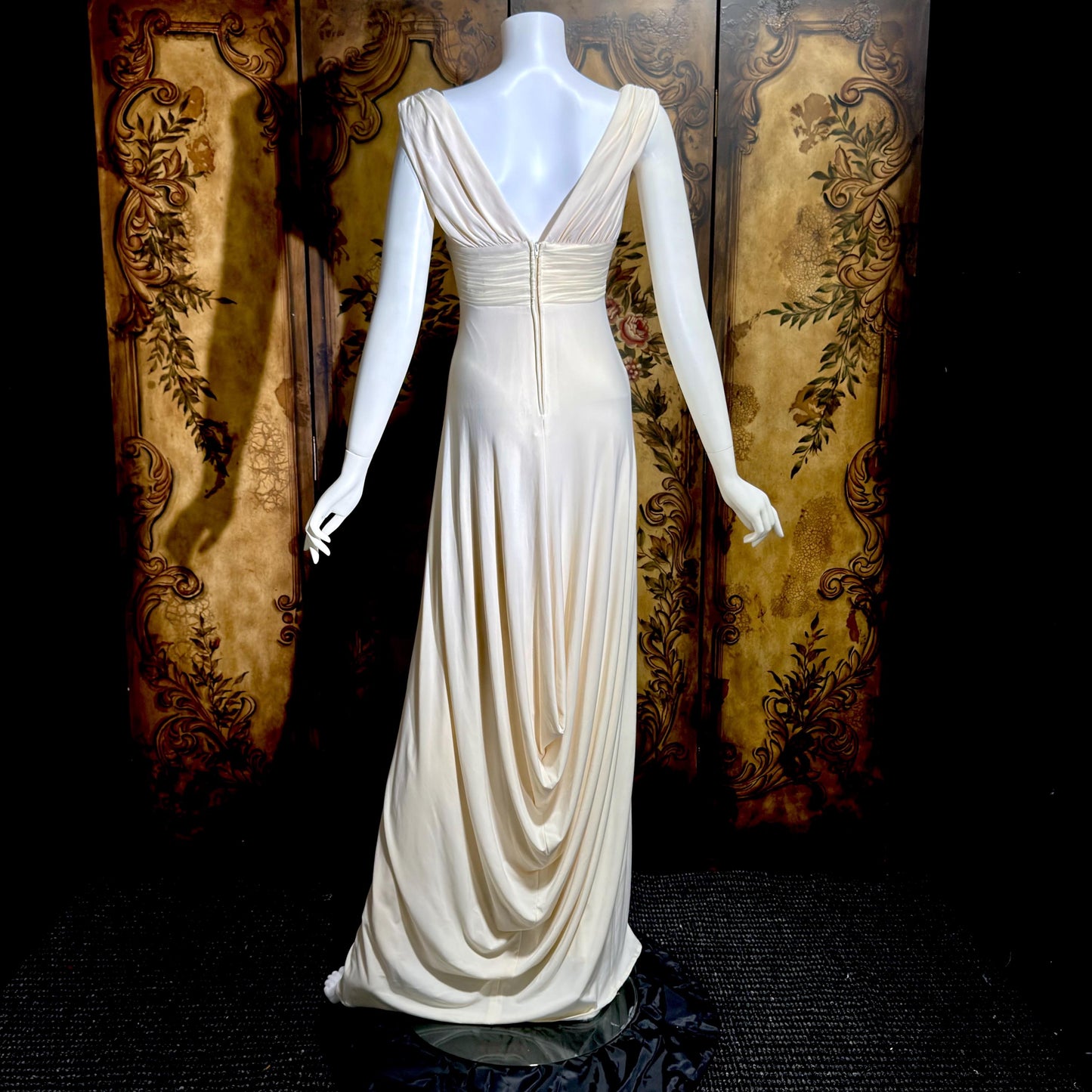 1990s vintage wedding dress gown, Grecian Goddess white jersey knit gown