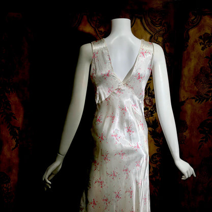 1930s vintage Nightgown slip dress, Bias Cut floral print Lingerie dress