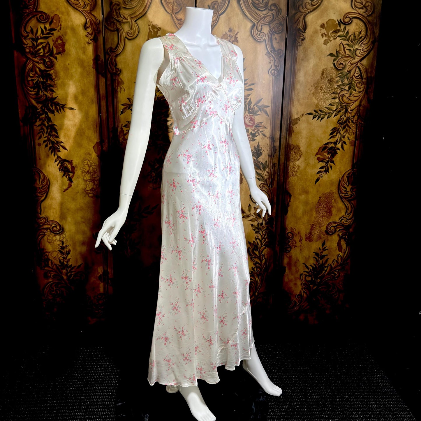 1930s vintage Nightgown slip dress, Bias Cut floral print Lingerie dress