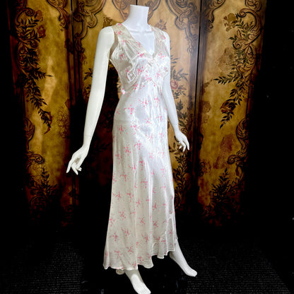 1930s vintage Nightgown slip dress, Bias Cut floral print Lingerie dress