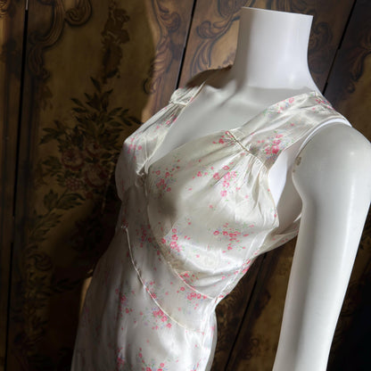 1930s vintage Nightgown slip dress, Bias Cut floral print Lingerie dress