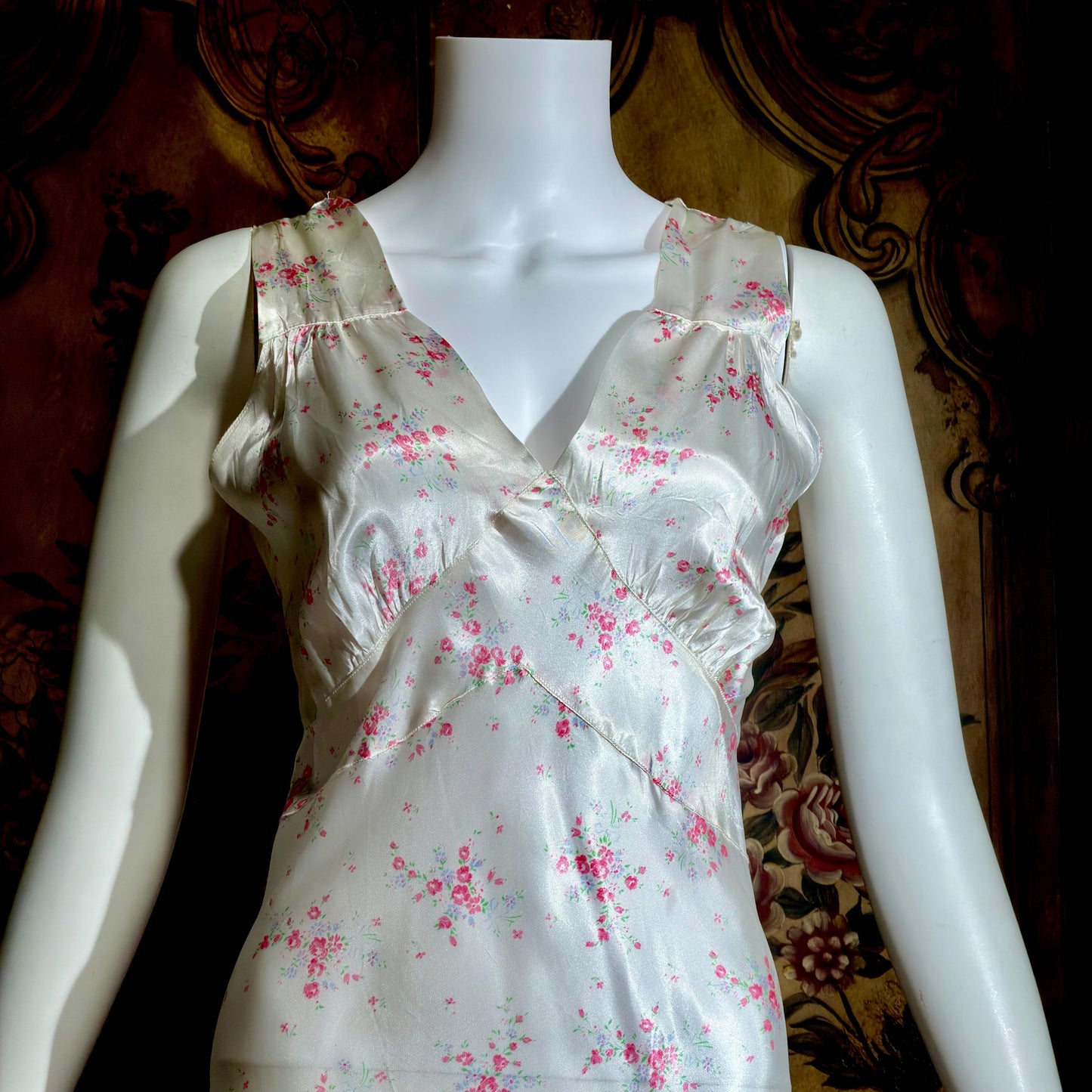 1930s vintage Nightgown slip dress, Bias Cut floral print Lingerie dress
