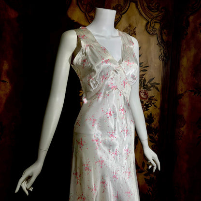 1930s vintage Nightgown slip dress, Bias Cut floral print Lingerie dress